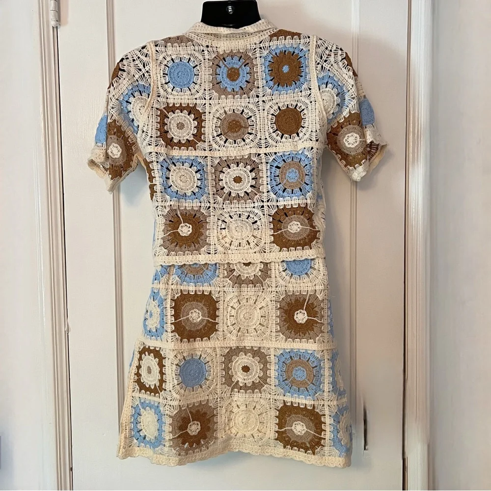 Boho Crochet 2-Piece Set Sunburst Knit Top & Skirt - Picture 8 of 11